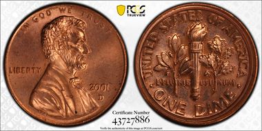 2001-D 1C Muled with 10C Reverse Die MS66RD