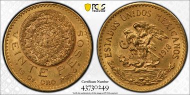 1918 20 Peso KM-478  Au MS62
