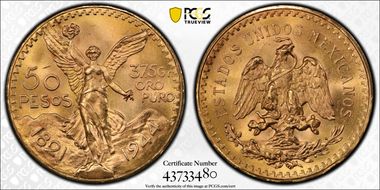 1944 50 Peso KM-481  Au MS64
