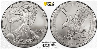 2021-W $1 Burnished Silver Eagle-Type 2 First Strike SP70