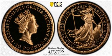 1987 £10 Britannia S-BN1 Au PR69DCAM