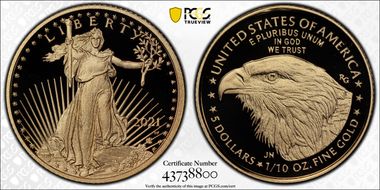 2021-W $5 Gold Eagle - Type 2 First Strike PR70DCAM