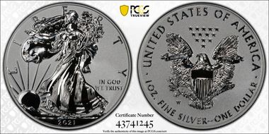 2021-W $1 Silver Eagle Rev PR - Type 1 Designer Edition - First Strike PR70