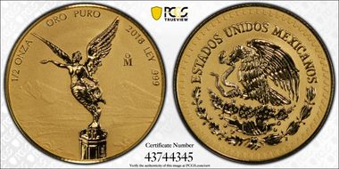 2018-Mo 1/2 oz Libertad Gold Reverse Proof PR70