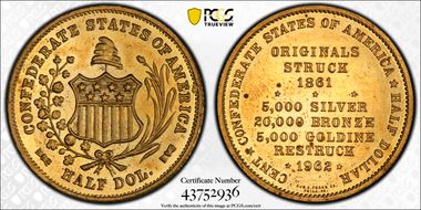 1962 50C Bashlow CSA Restrike, Brass MS64