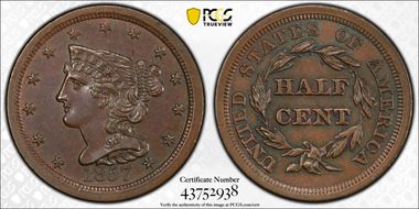 1857 1/2C MS63BN