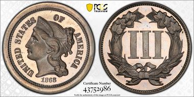 1868 3C J-615 PR65+ CAM