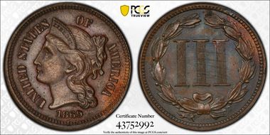 1869 3C J-678 PR63BN