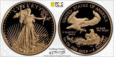 2021-W $5 Gold Eagle - Type 1 Designer Edition PR70DCAM