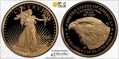 2021-W $5 Gold Eagle - Type 2 Designer Edition PR69DCAM