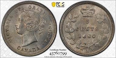 1890-H 5C Blundered I's Repunched C MS65+