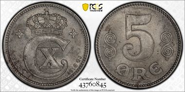 1918 VBP GJ 5 Øre KM-814.1a Iron MS63