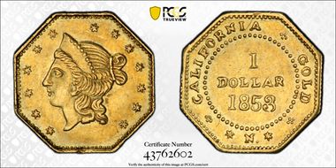 1853 G$1 BG-530 AU58