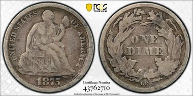 1875-CC 10C Mintmark Below Bow VG10