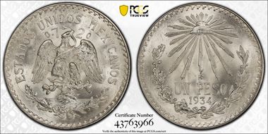 1934-M Peso KM-455  Ag MS66