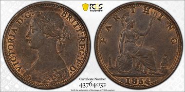 1864 1/4D S-3958 Bun Head MS63BN