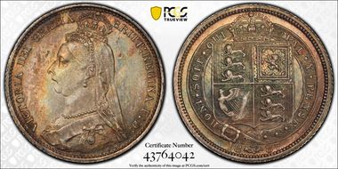 1887 6D S-3928 Shield Rev MS64