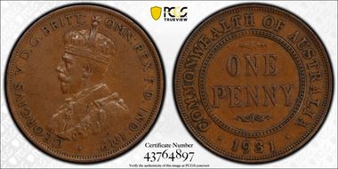 1931 (m) 1D English obverse Dropped 1 AU50BN