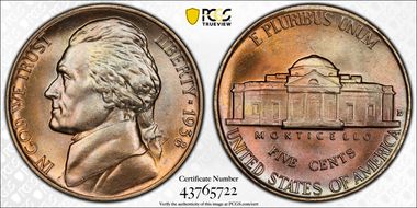 1938-D 5C Jefferson MS67+ FS