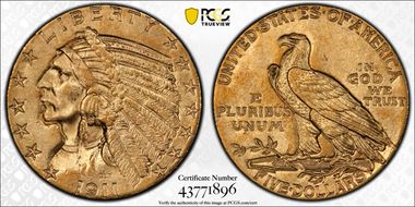 1911 $5 AU58