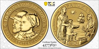 2020-W $10 Mayflower 400th Anniversary Reverse Proof PR70