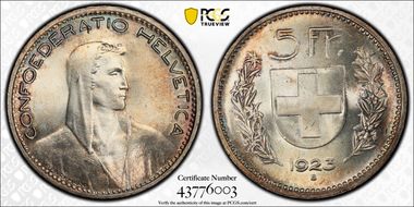 1923 B 5 Fr KM-37  Ag MS64