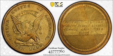 1852/1 $10 Augustus Humbert AU58