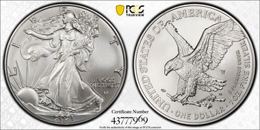 2021-W $1 Burnished Silver Eagle-Type 2 First Strike SP70