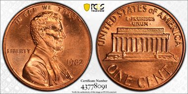 1982 1C Zinc, Small Date MS65RD