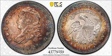 1821 10C JR-5, Large Date MS65