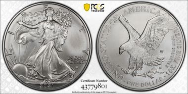 2021-W $1 Burnished Silver Eagle-Type 2 SP70