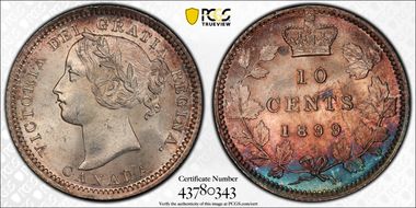 1899 10C Re-Engraved NA Pl Dt Lg 9 MS65+