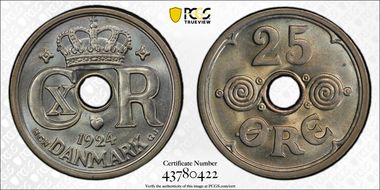 1924 HCN GJ 25 Øre MS66