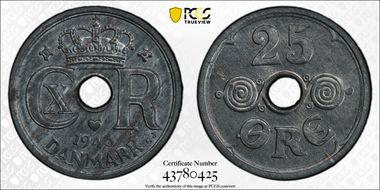 1943 N GJ 25 Øre MS64
