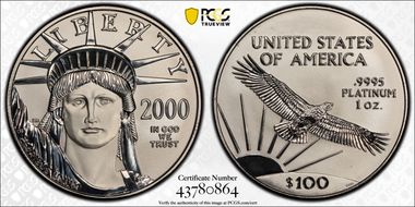 2000 $100 Statue of Liberty Mint Engraver Series Mercanti Flag MS70