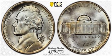 1938-D 5C Jefferson MS68FS