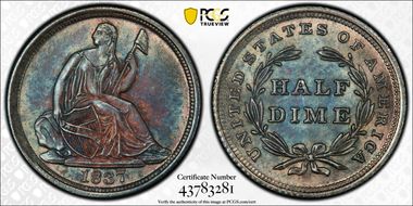 1837 H10C Seated, Large Date MS67
