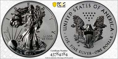2021-W $1 Silver Eagle Rev PR - Type 1 Designer Edition - First Strike PR70