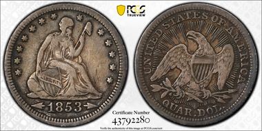 1853 25C Arrows and Rays VF20