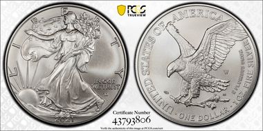 2021-W $1 Burnished Silver Eagle-Type 2 First Strike SP70