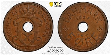 1927 HCN GJ 5 Øre MS63BN