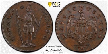 1787 Cent Massachusetts MS63BN