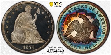 1873 $1 Seated PR64+ DCAM