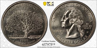 1999-D 25C Connecticut MS68
