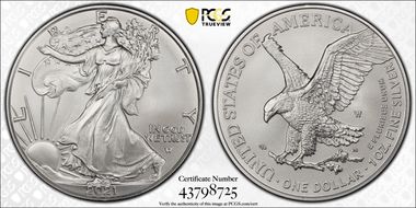 2021-W $1 Burnished Silver Eagle-Type 2 First Strike SP70