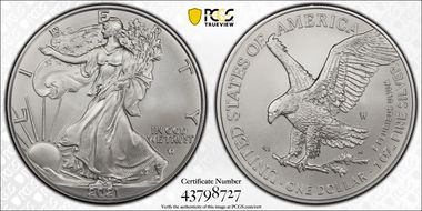 2021-W $1 Burnished Silver Eagle-Type 2 First Strike SP70
