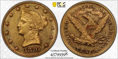 1870 $10 AU58