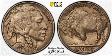 1937-D 5C 3 Legs, FS-901 AU55