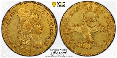 1797 $5 Small Eagle, 15 Stars AU55