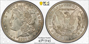1921 $1 Morgan AU58